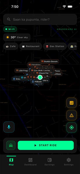 Arangkada AI — Home — Live Map screen