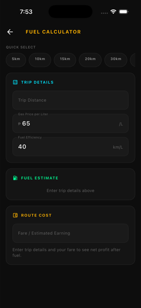 Arangkada AI — Fuel Calculator screen